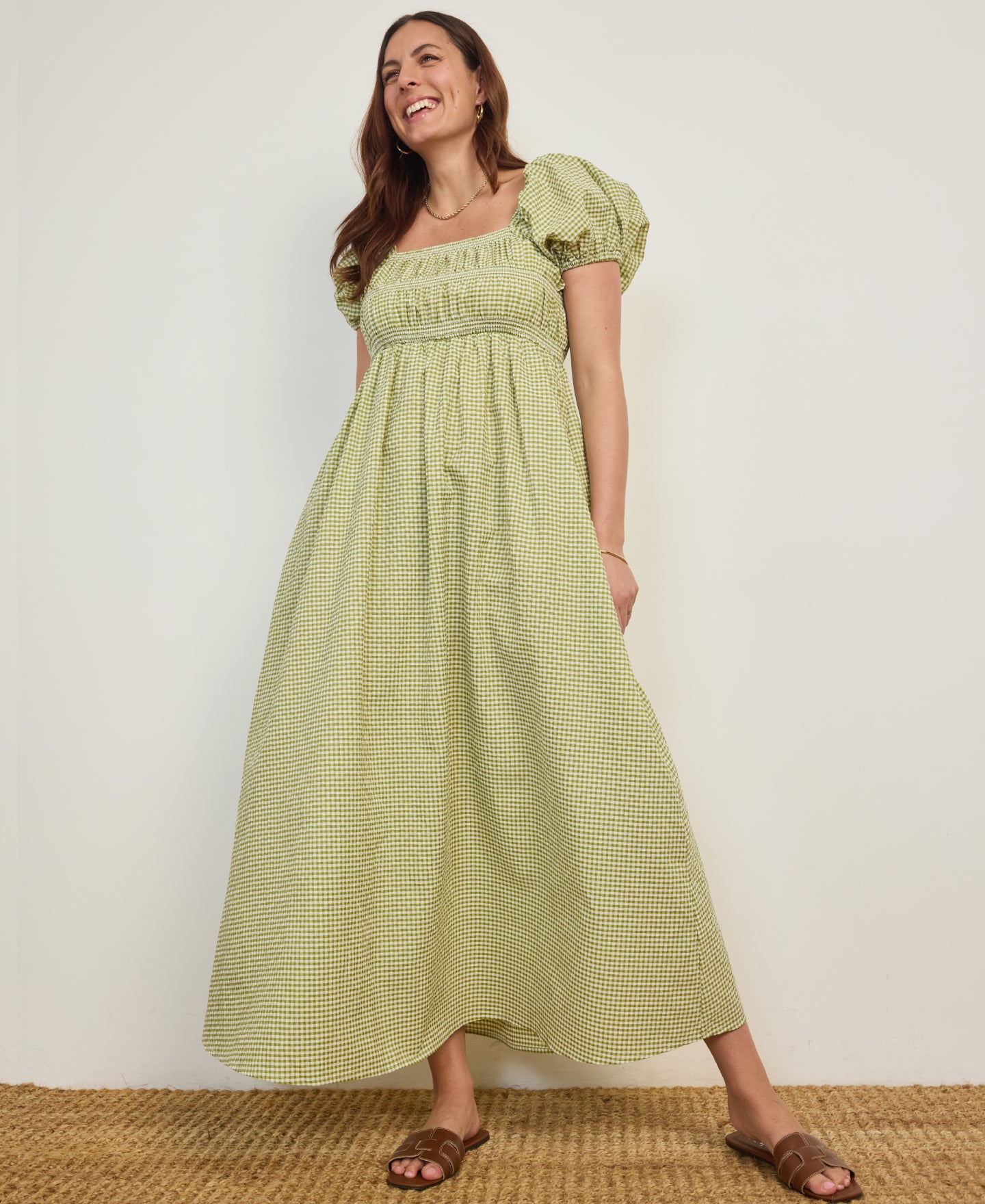 Women's Puff Sleeve Tiered Midi Dress