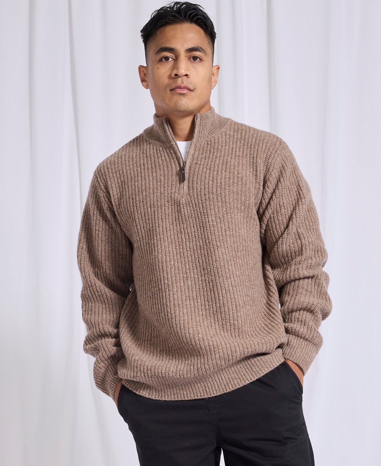 Men's 1/4 Zip Fishermans Rib Wool Jersey