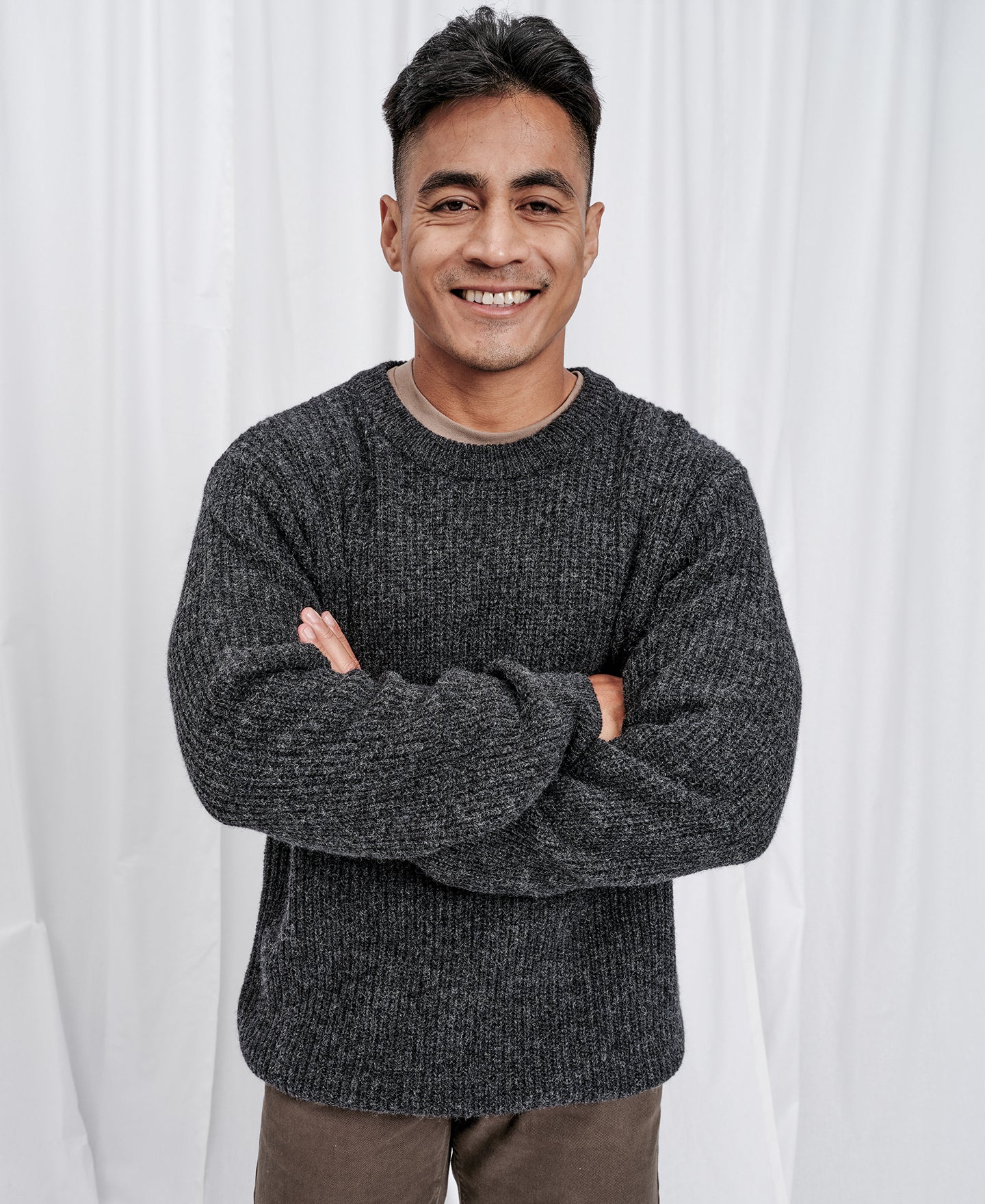 Men's Crew Neck Fishermans Rib Wool Jersey