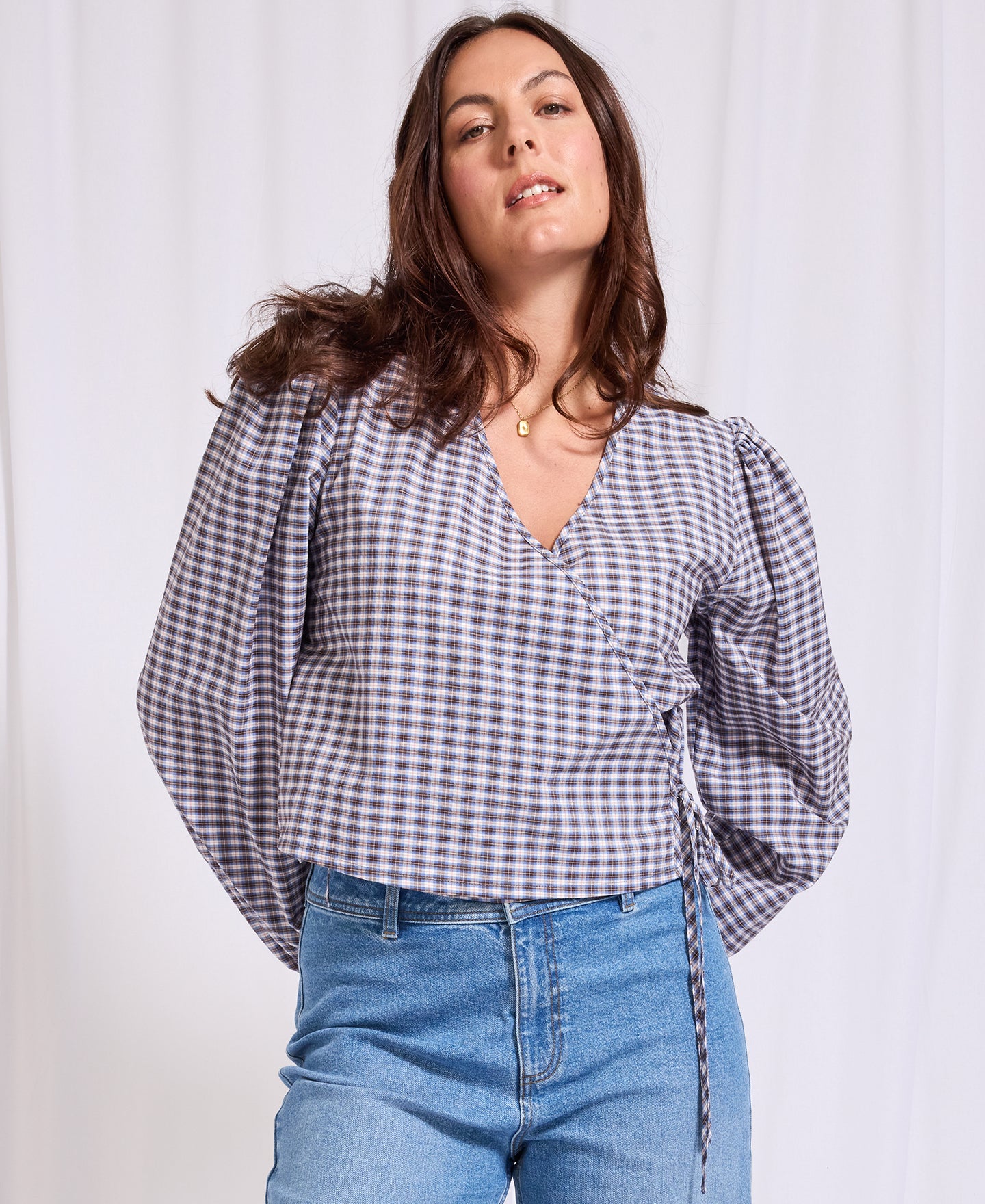 Women's Tie Gingham Wrap Top