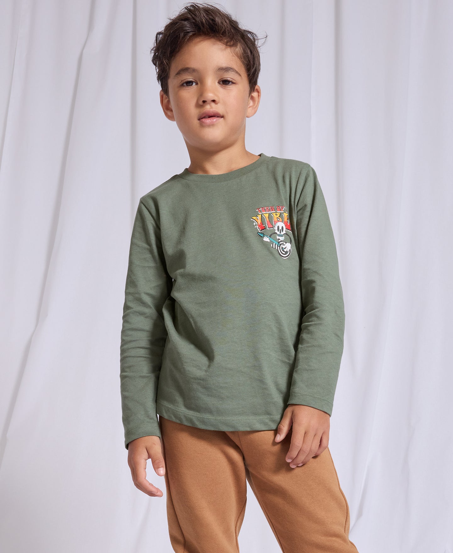 Little Kids' Long Sleeve Front & Back Print Tee