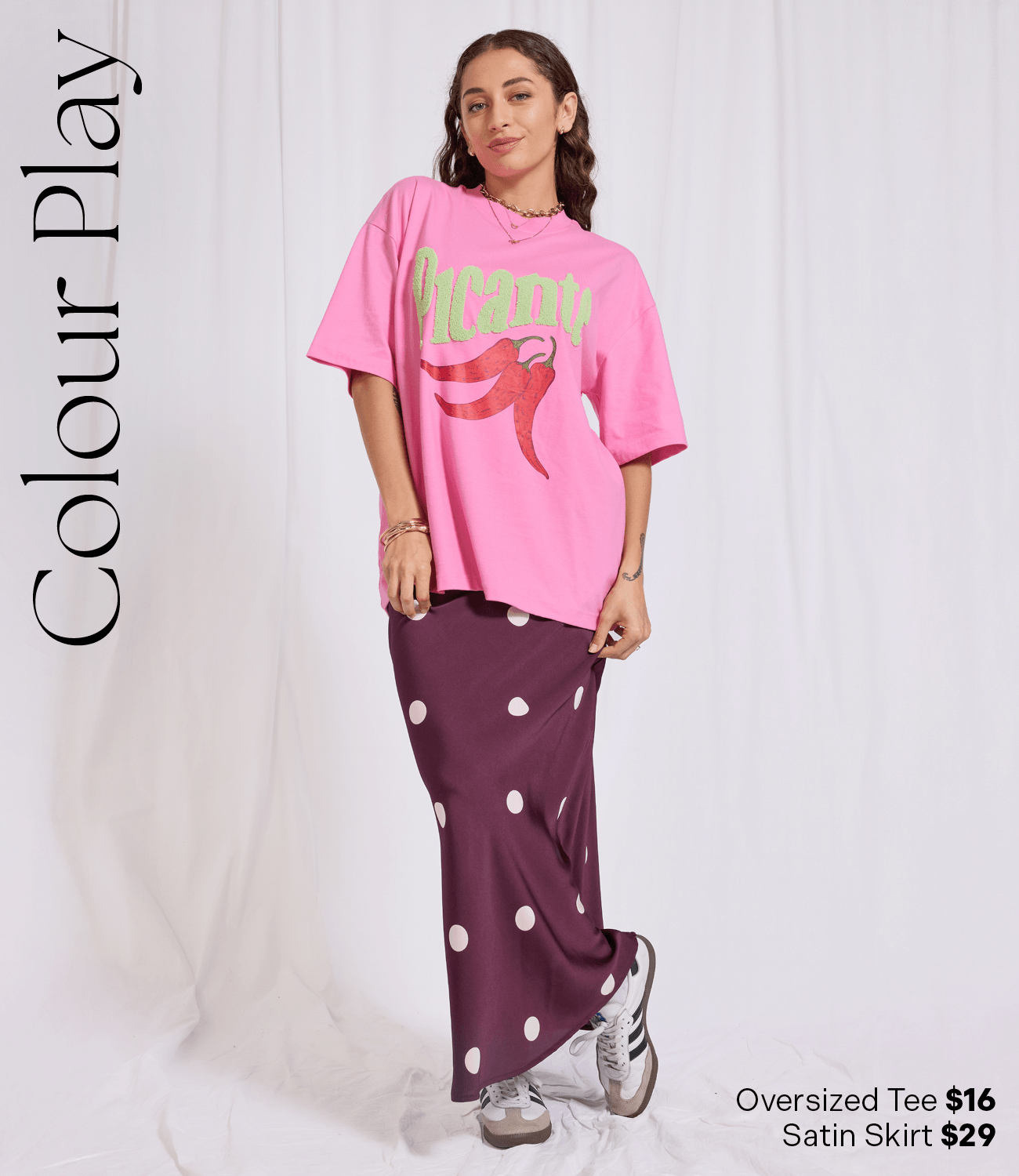 Oversize Tee $16 & Satin Skirt $29