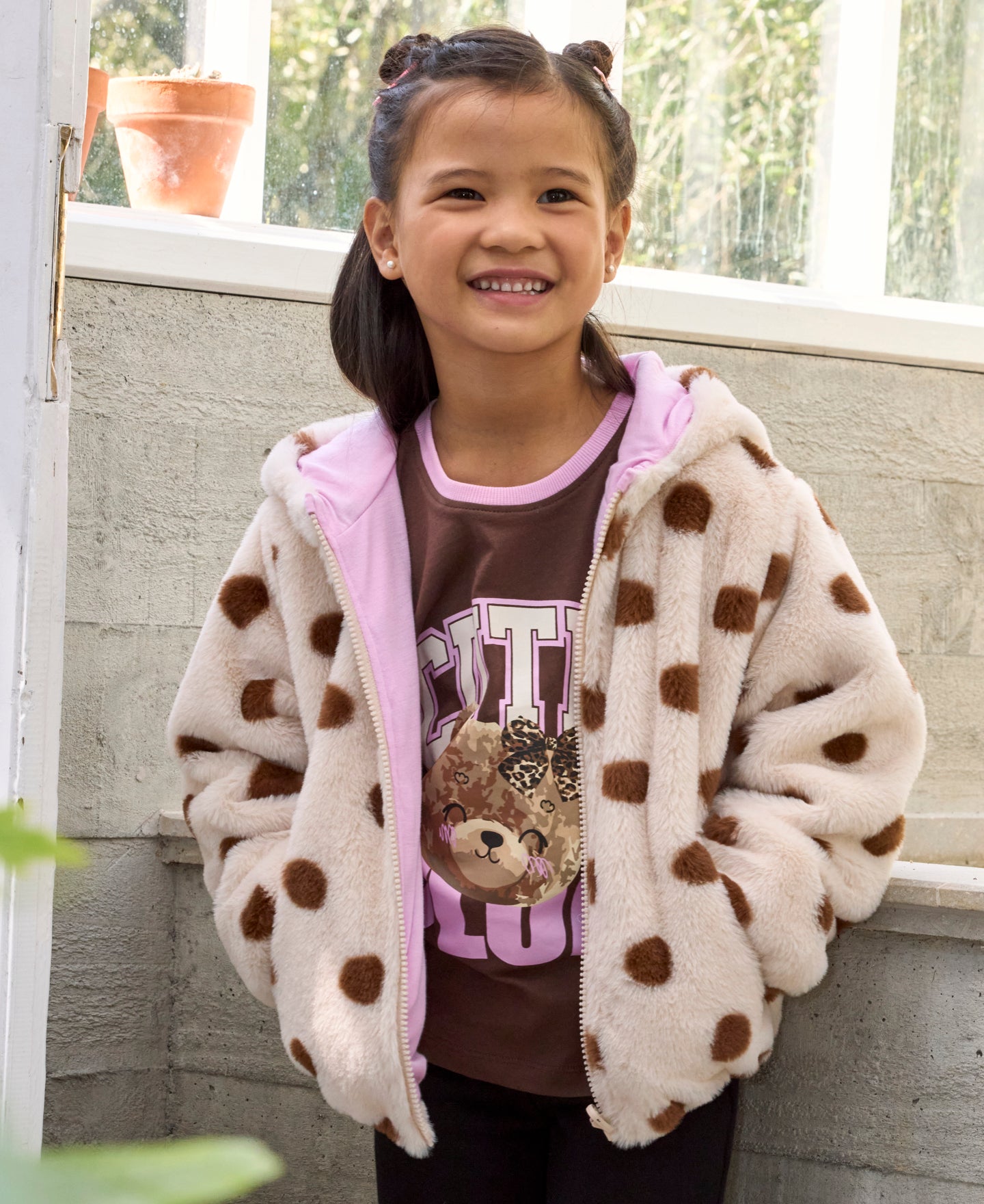 Little Kids' Hooded Printed Fur Jacket