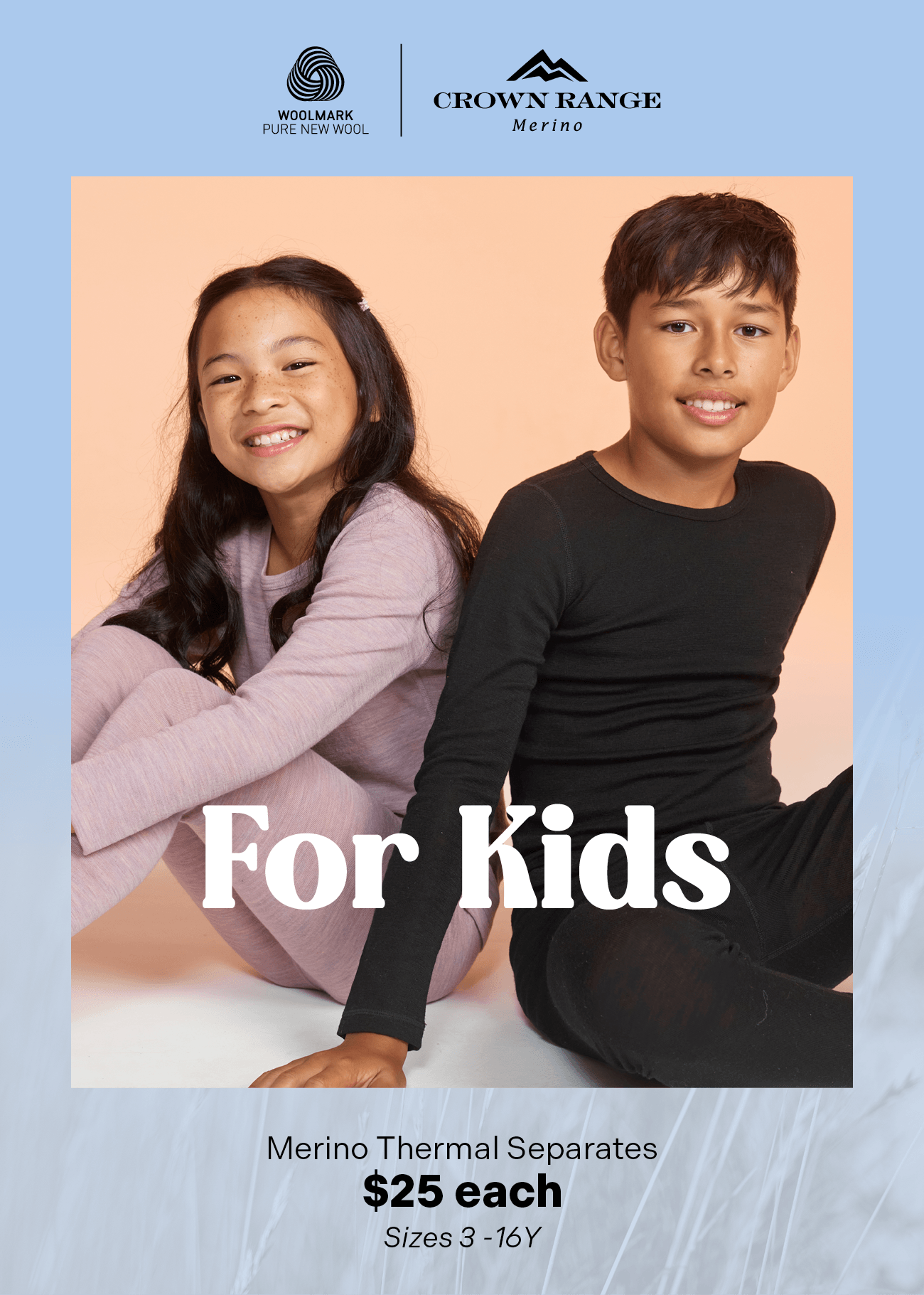 Kids 100% Merino Thermals
