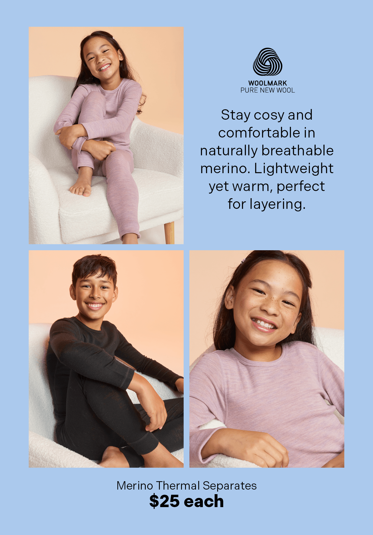 Kids 100% Merino Thermals