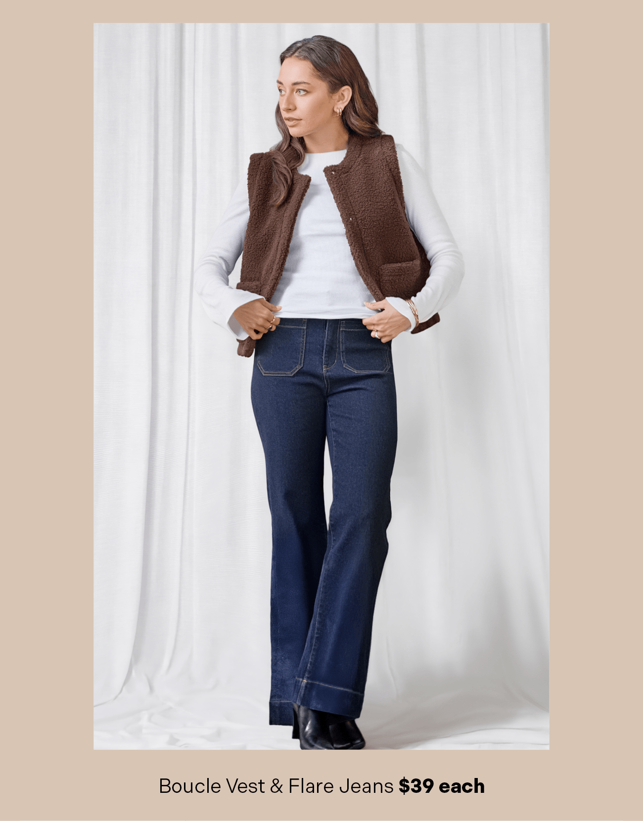 Boucle Vest & Flare Jeans