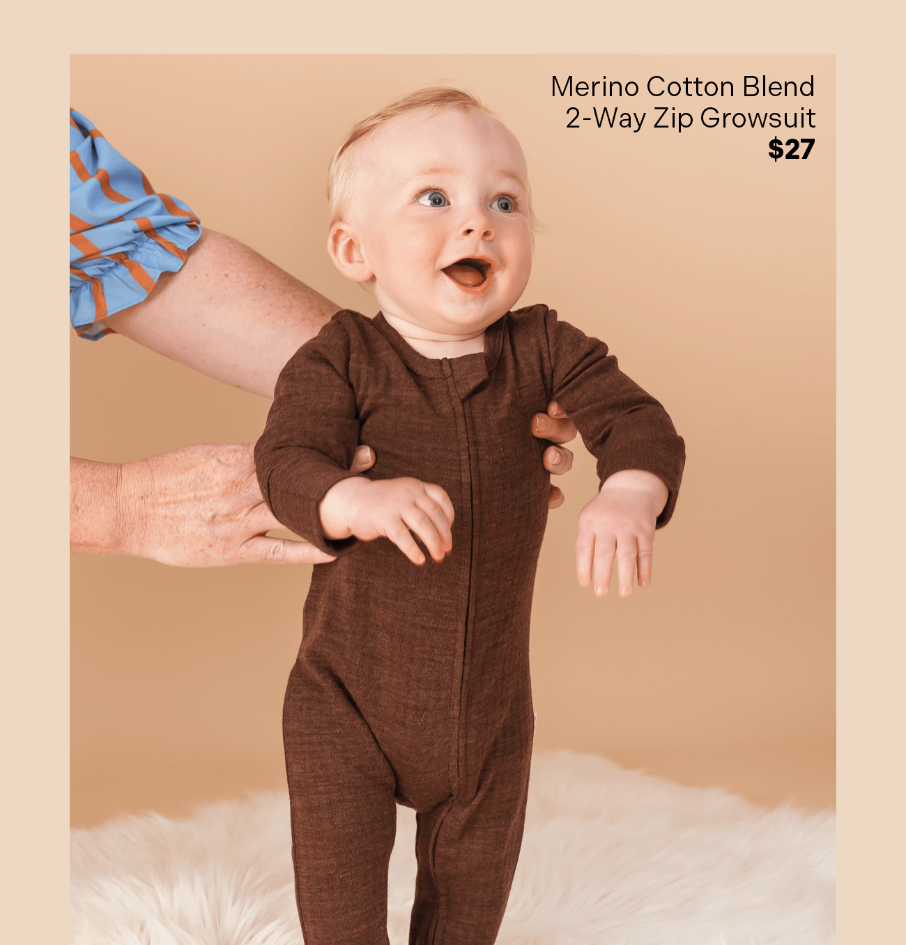 Merino Cotton Blend Rib 2way Zip Growsuit