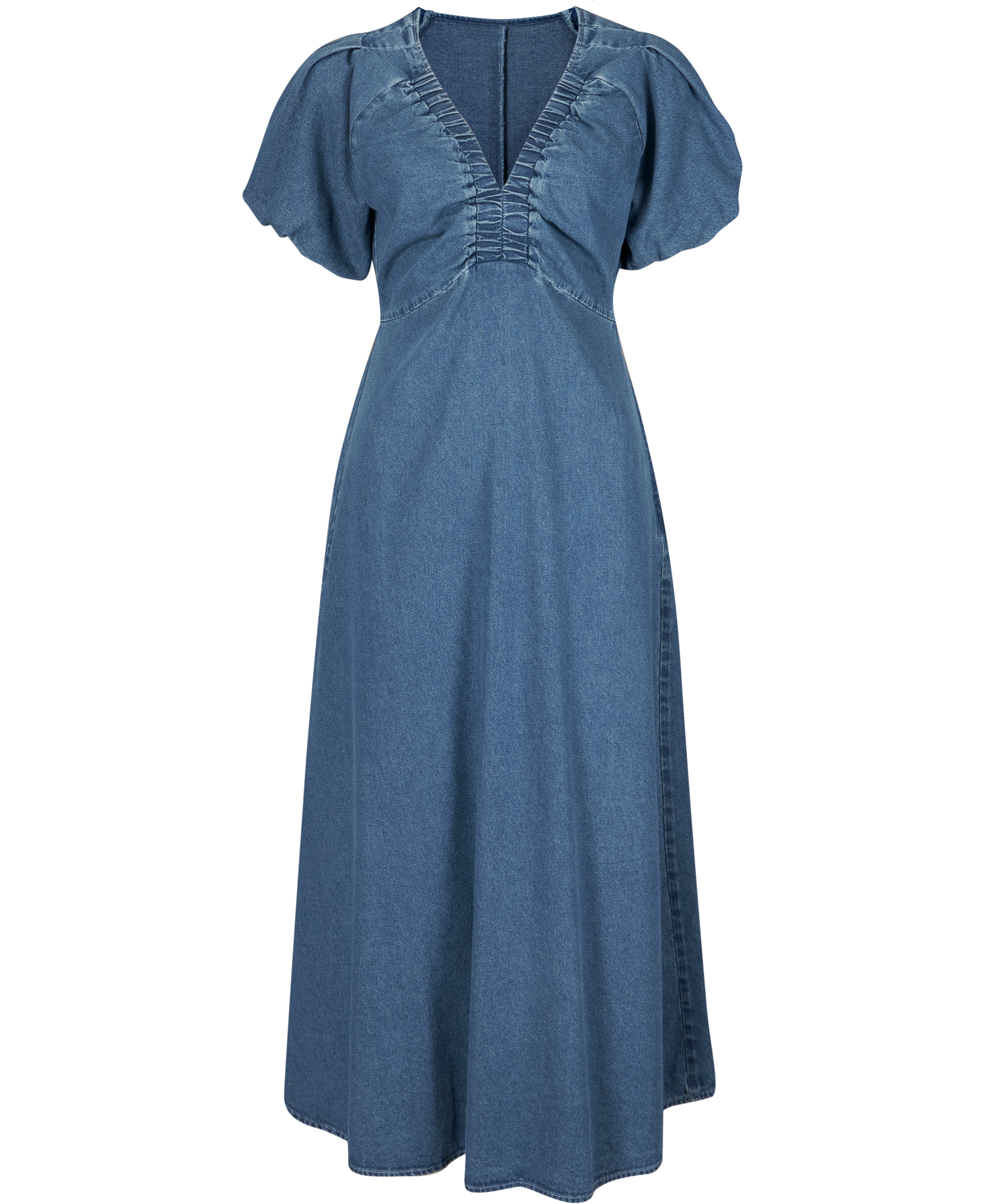 Women's Gathered Denim Midi Dress