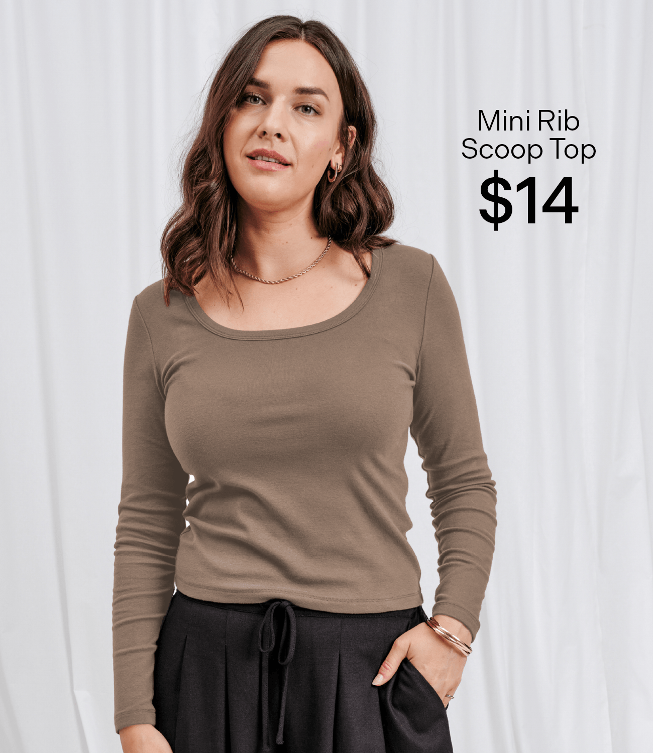 Women's Mini Rib Scoop Long Sleeve Tee