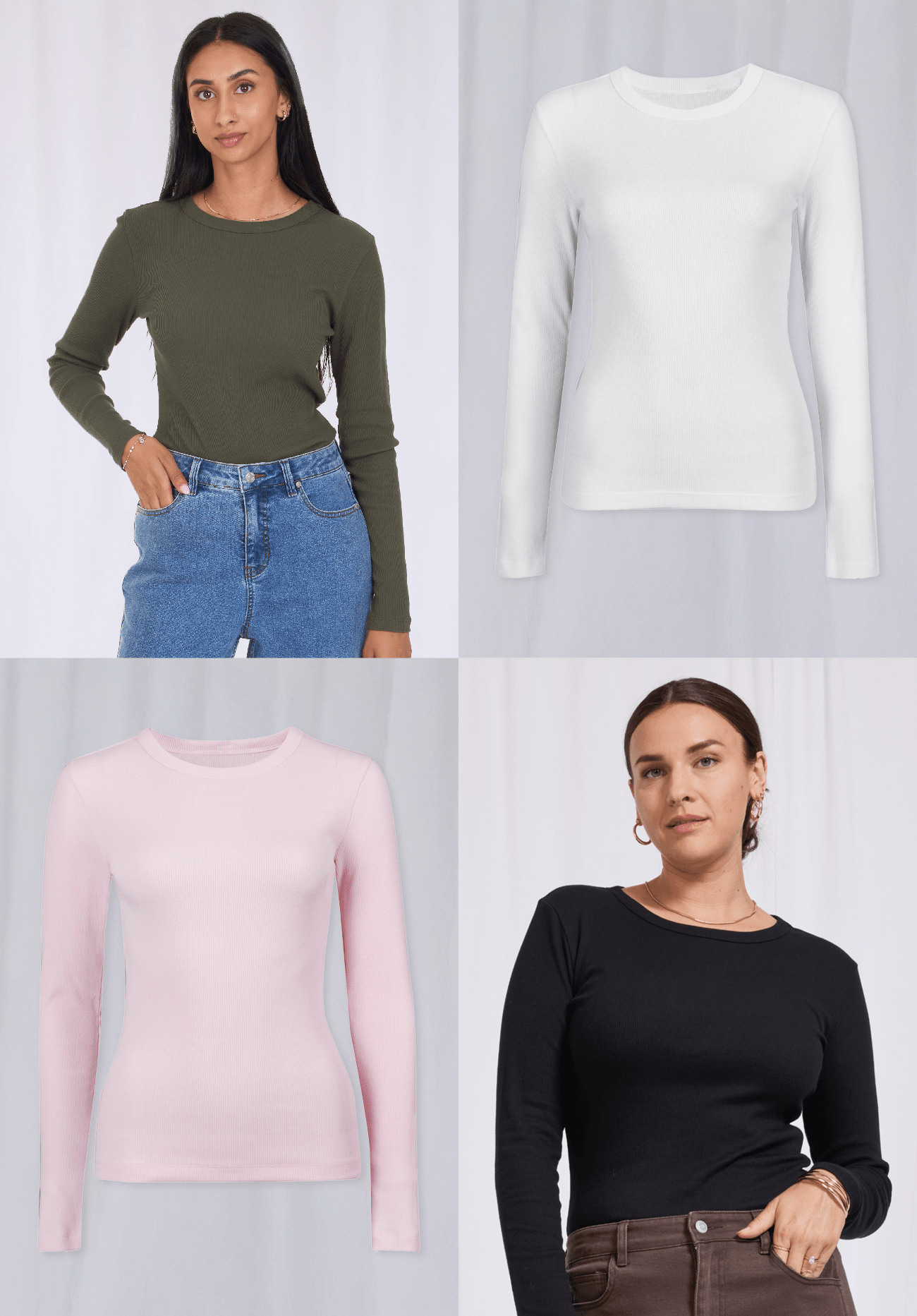 Women's Long Sleeve Rib Crew Neck Top