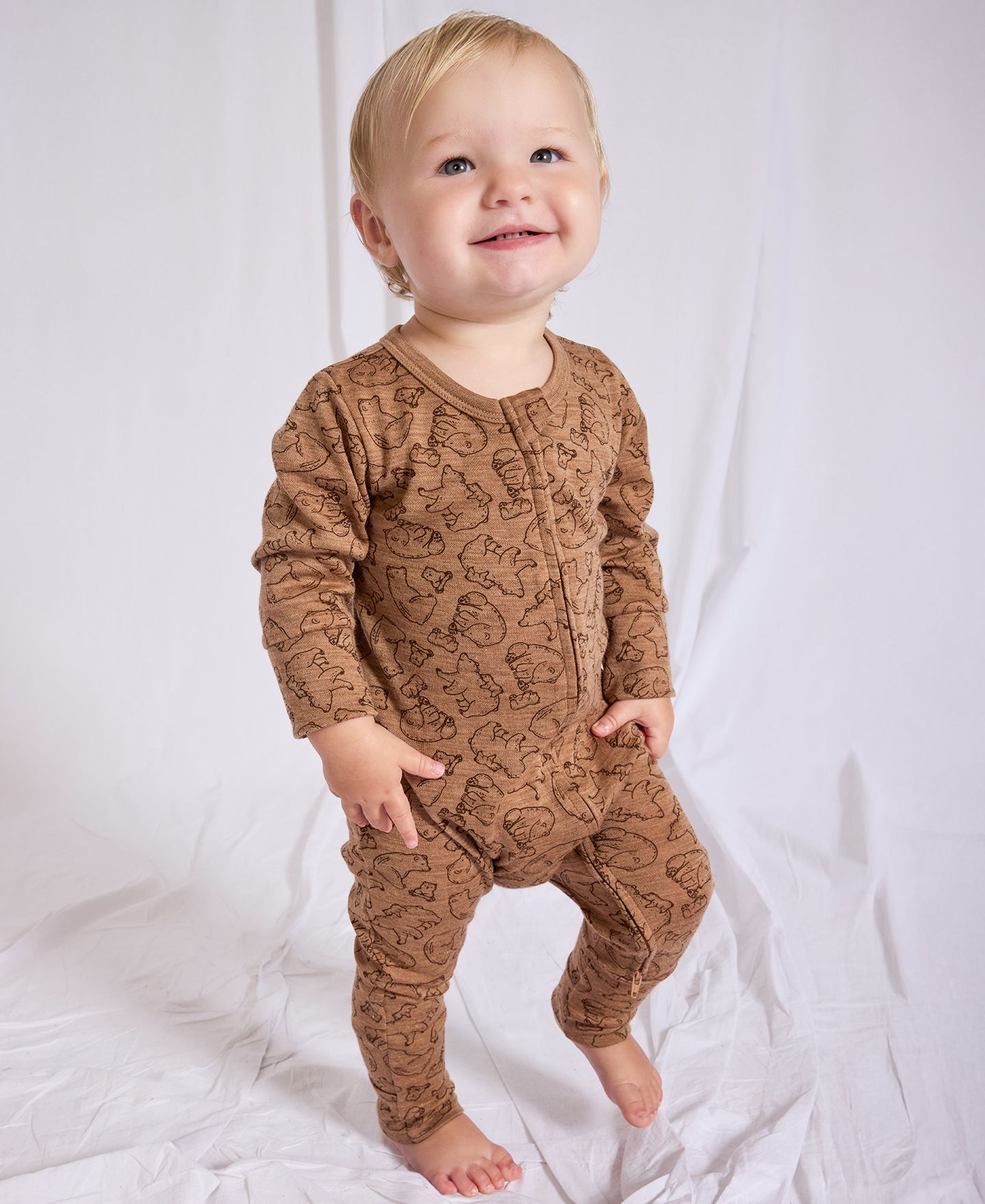 Babies' Merino Cotton Blend Growsuit