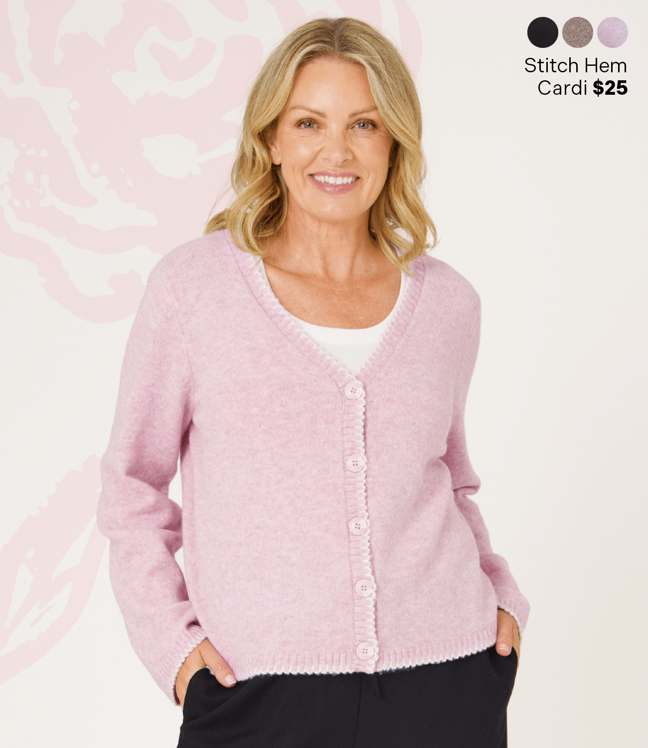 Stitch Hem Cardi $25