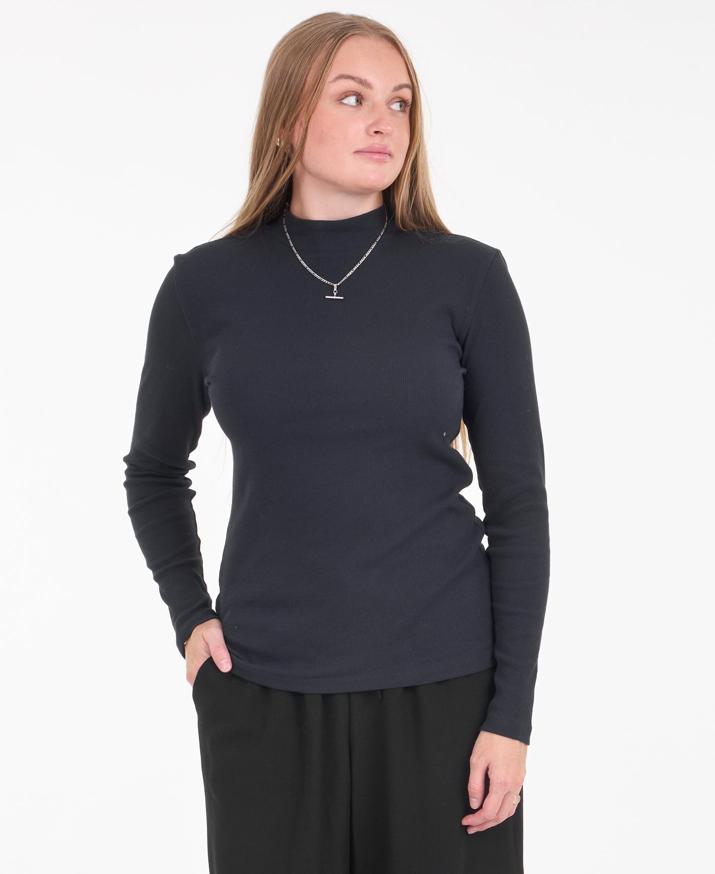 Women's Long Sleeve Rib Funnel Neck Top