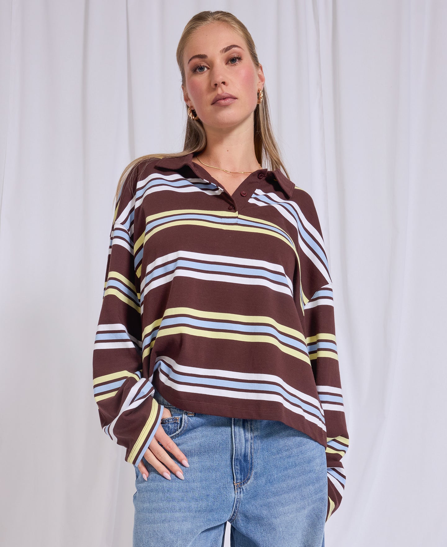 Women's Stripe Rugby Polo Top