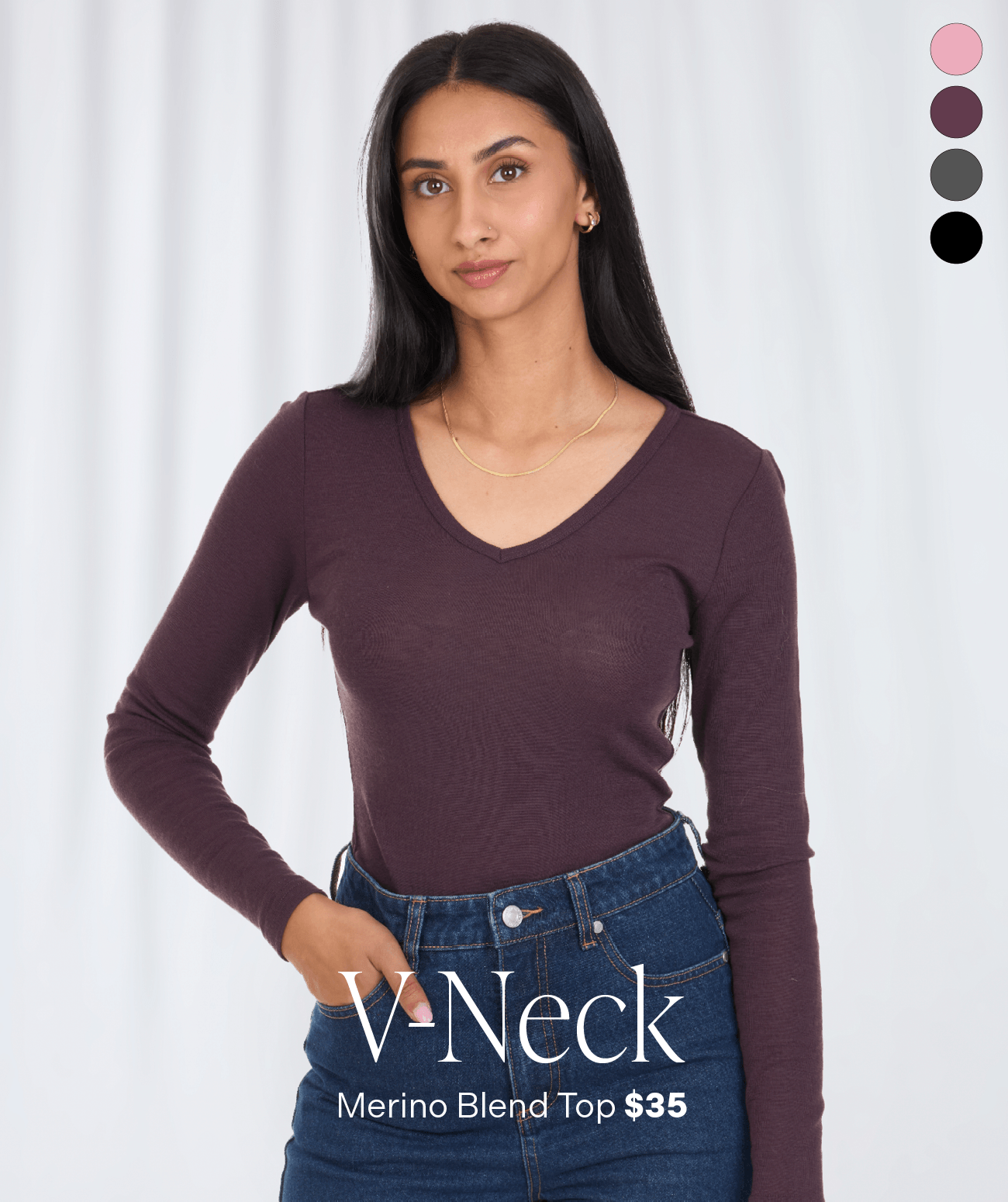 Women's Merino Blend V Neck Top