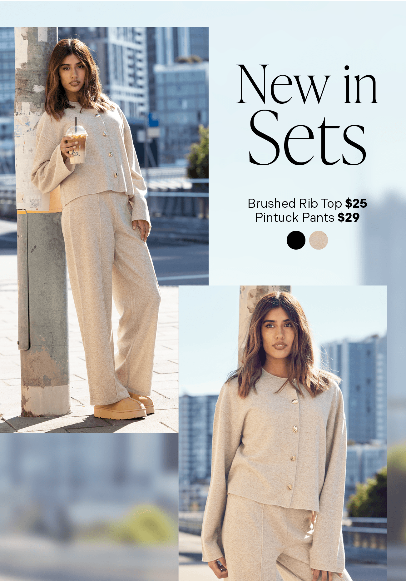 Women's Brushed Rib Long Sleeve Top & Pants Set