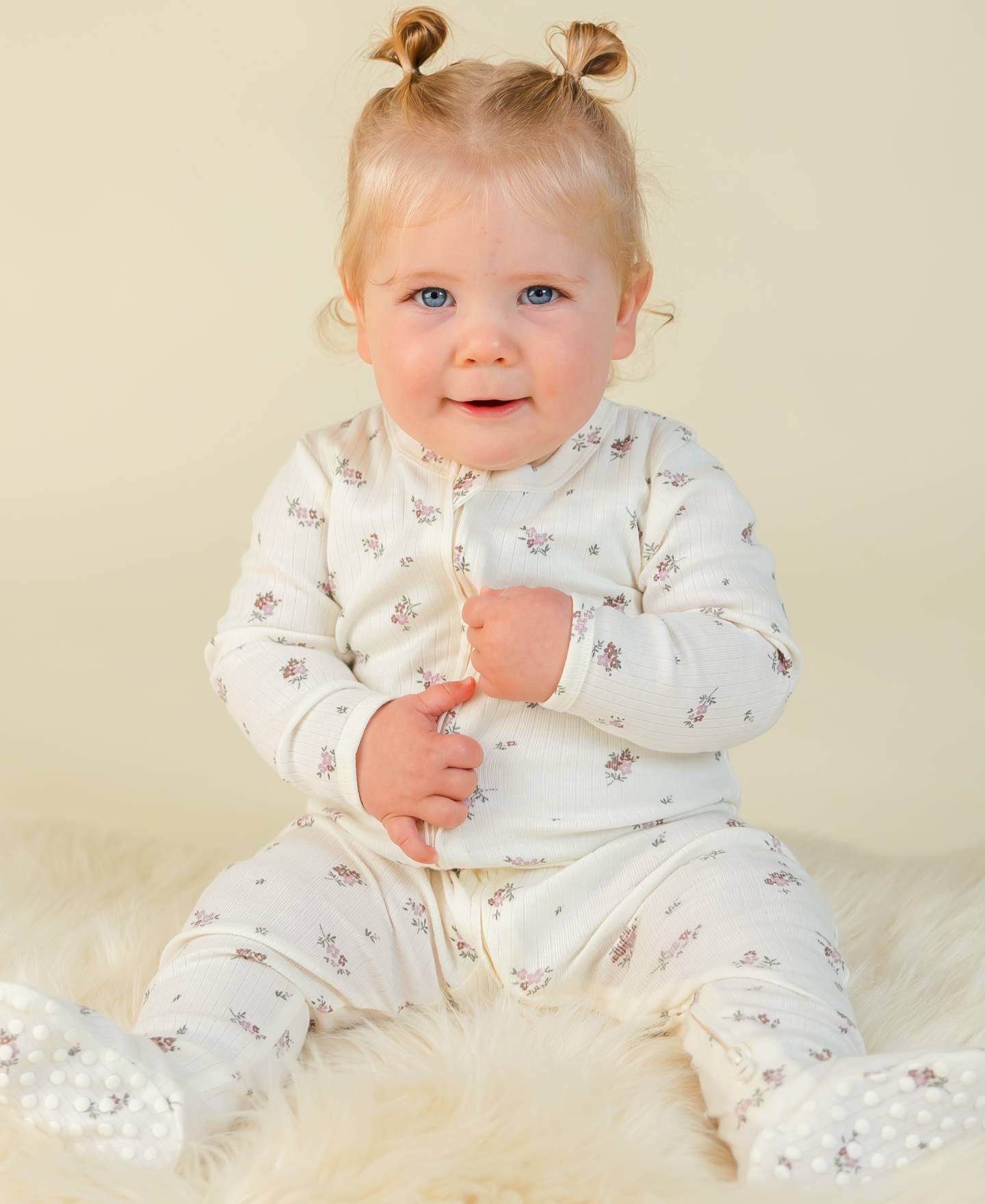 Babies' Organic Cotton Print Rib Growsuit