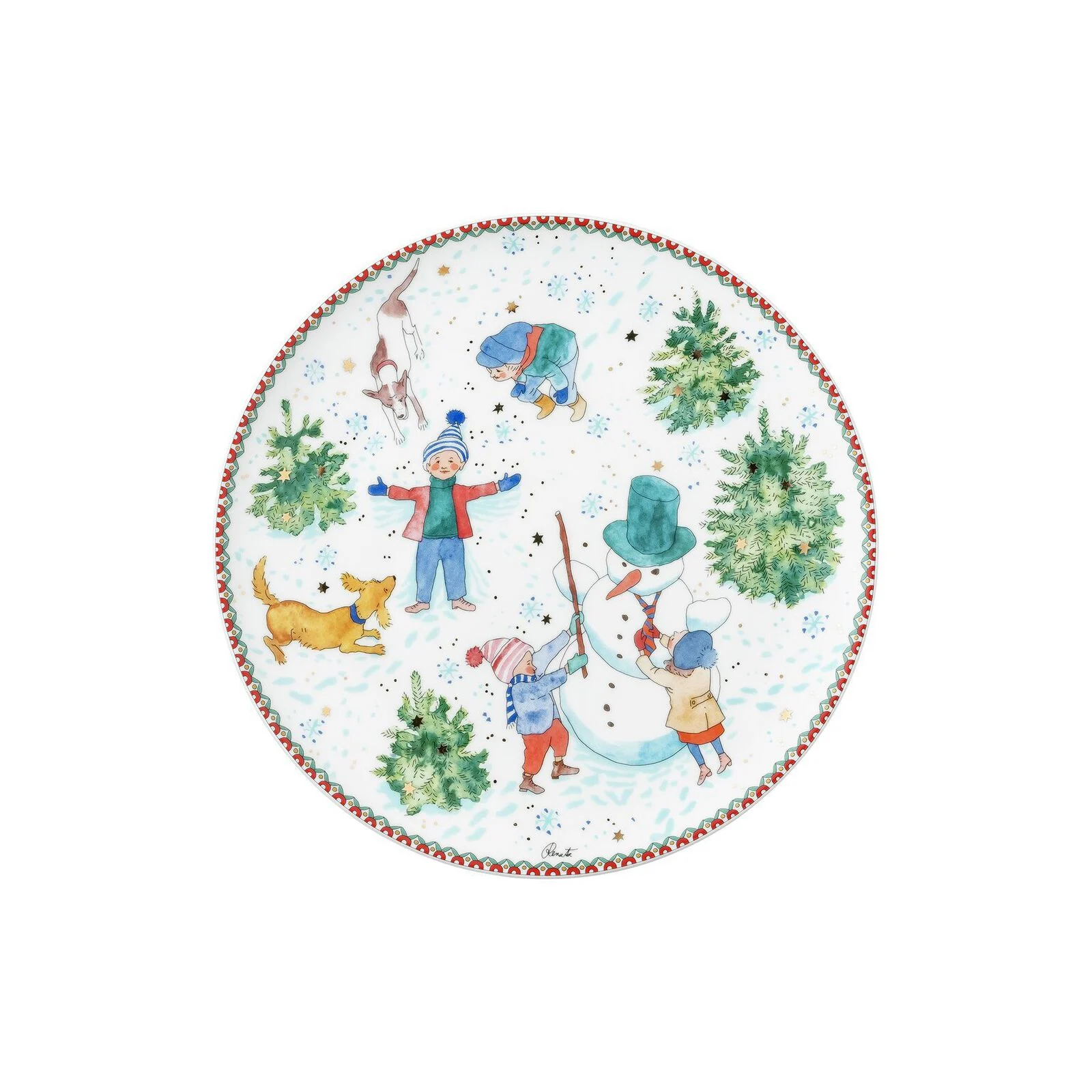 Rosenthal Vianočný tanier na zákusky, Vianočné radovánky – Deti stavajú snehuliaka, Ø 23 cm 02476-727496-10862