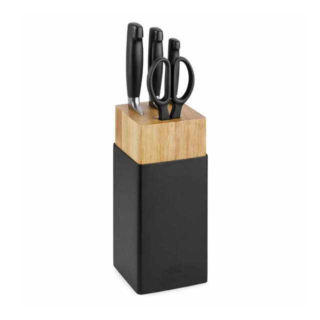 Čierny blok s nožmi Four Star a nožnicami, 5 ks