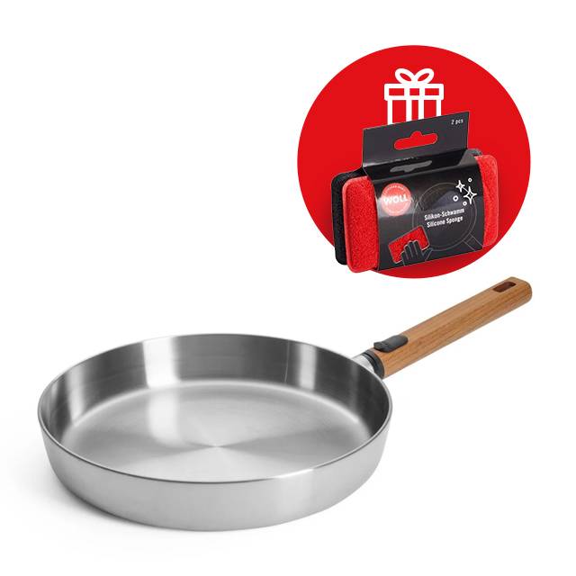 Nerezová panvica Logic Steel s drevenou odnímateľnou rukoväťou, Ø 28 cm