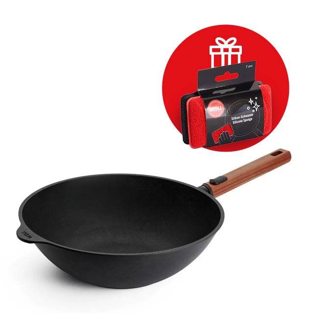 Nepriľnavá wok panvica Eco Logic QXR s drevenou odnímateľnou rukoväťou, 30 cm