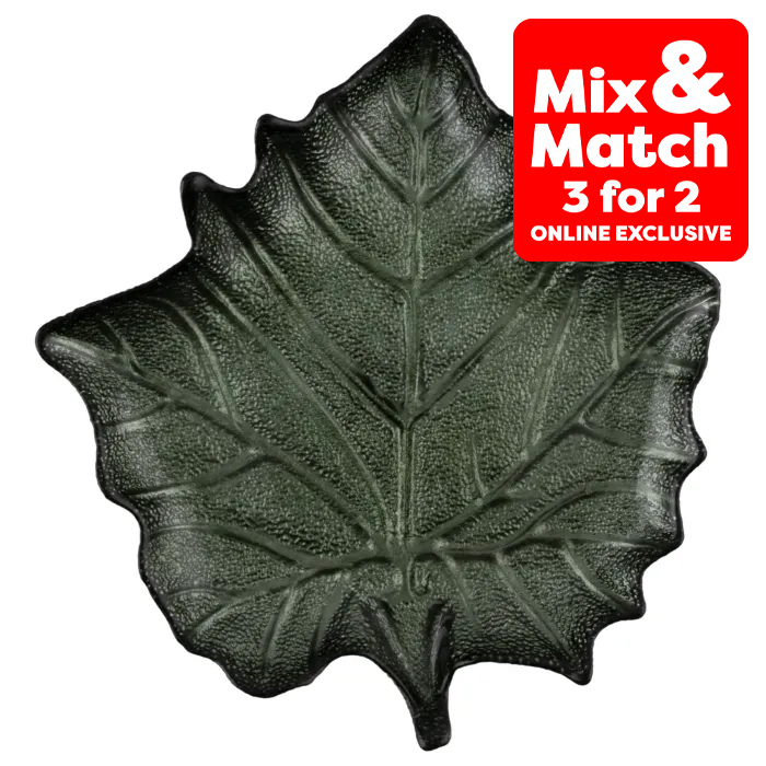 Autumn Leaf GlassServing Plate - Green