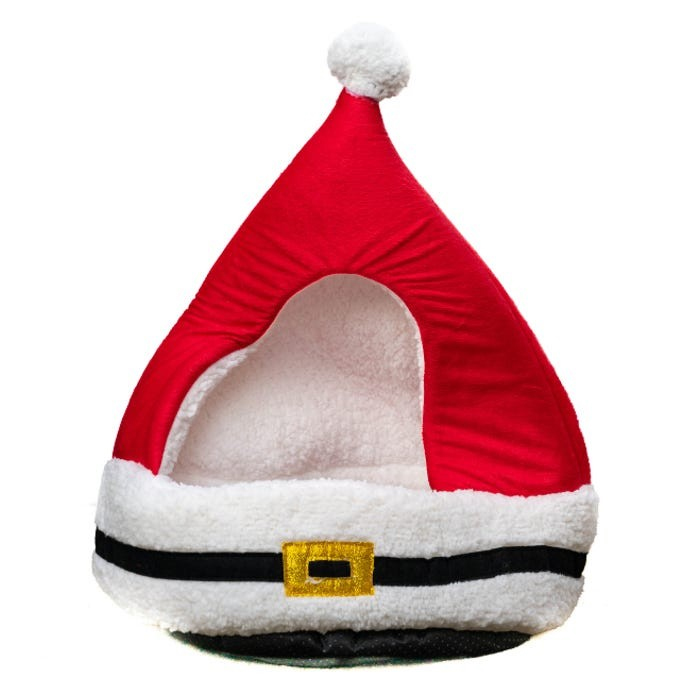 Christmas Santa Hat Plush Cat Bed, 55cm