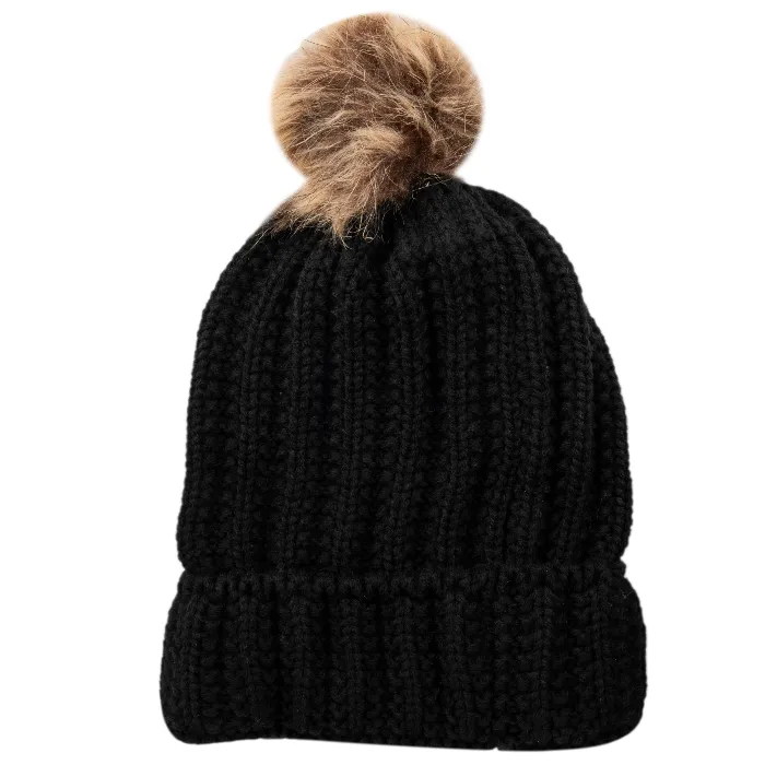 Pep & Co Black Cable Fur Pom Hat