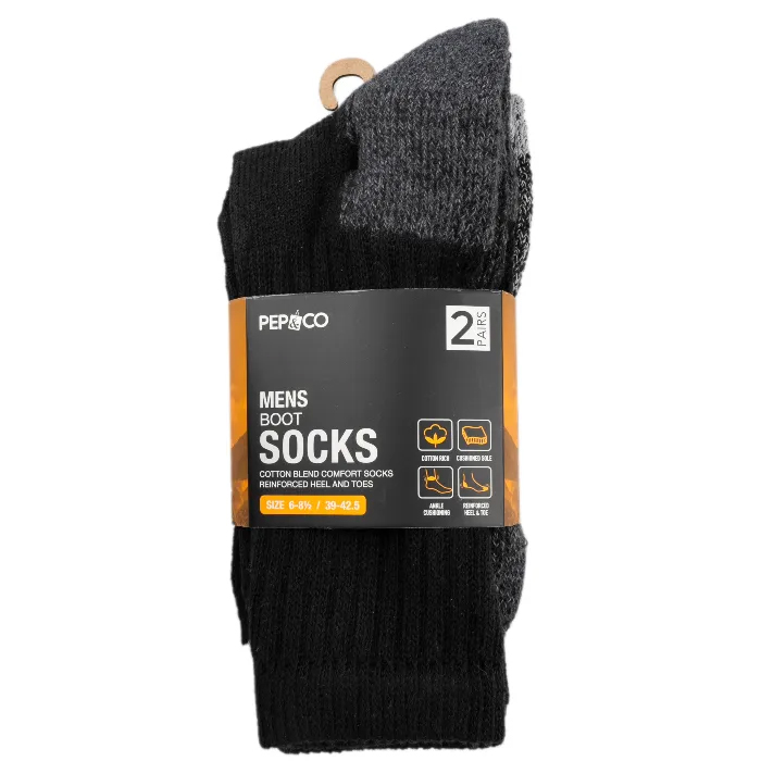 Mens Boot Socks, Size 6 - 8.5 (Pack Of 2)