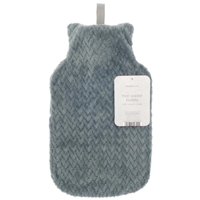 Country Club Hot Water Bottle With Plush Cover - Grey