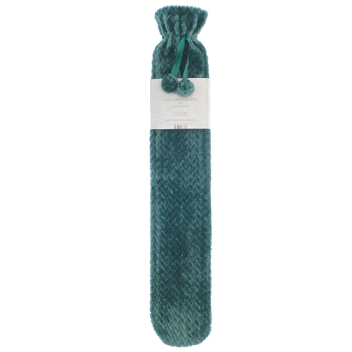 Country Club Long Hot Water Bottle With Plush Cover, 72cm - Green