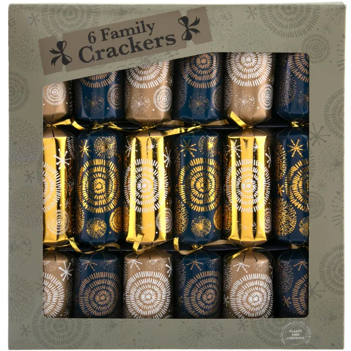 Christmas Crackers - Blue & Gold (Pack of 6)