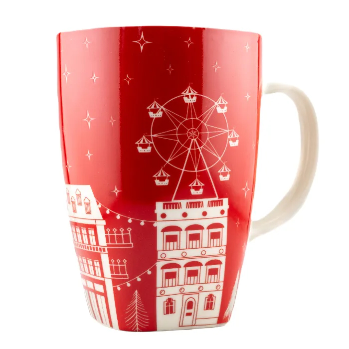 Christmas Red & White Print Ceramic Mug