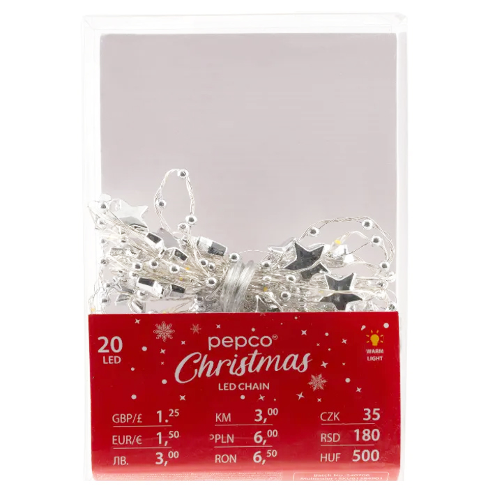 Christmas LED 20 Chain Bead Lights - Silver Stars