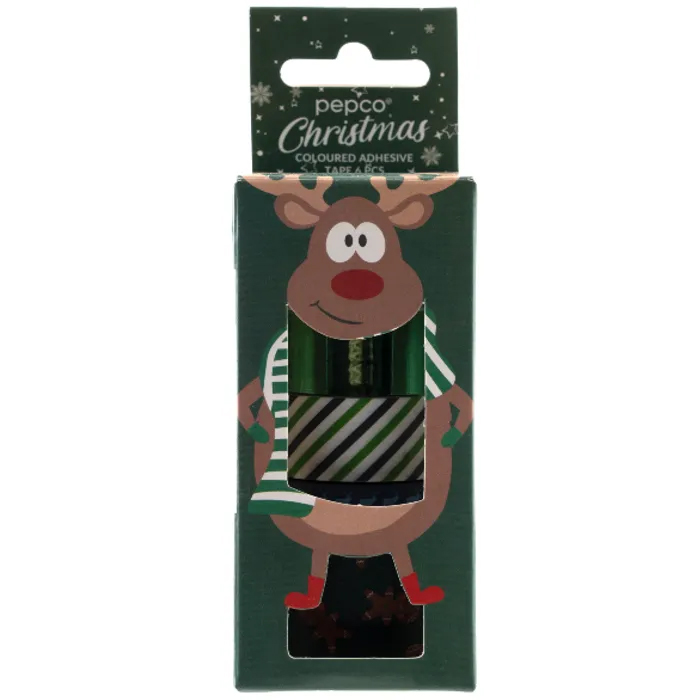 Christmas Coloured Adhesive Tapes - Reindeer (Pack of 6)