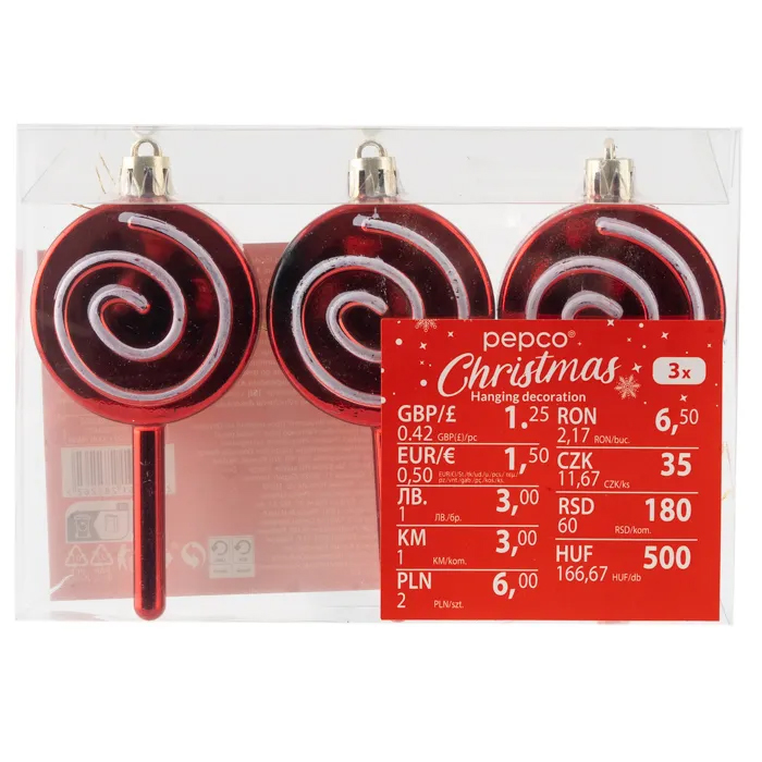 Christmas Lollipop Pendants, Red (Pack of 3)