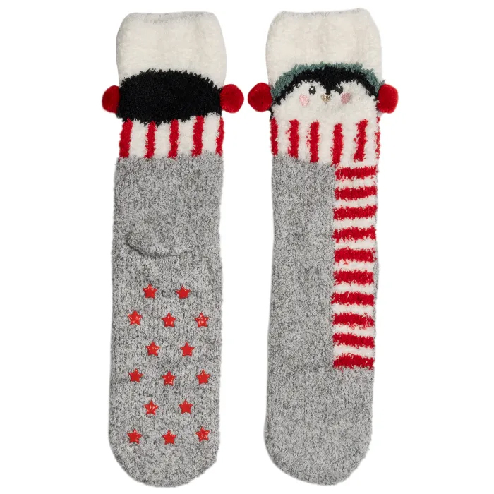 Christmas Fluffy Penguin Socks - Size 6-9