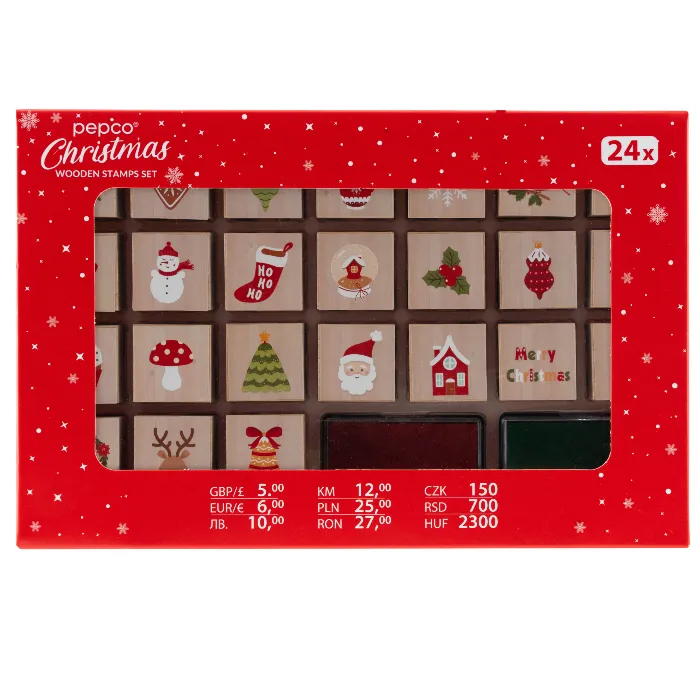 Pepco Christmas Wooden Stamp Set (Pack of 24)