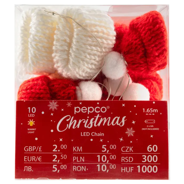 Christmas Warm Light LED 10 Chain Lights - Red & White Hats (1.65m)