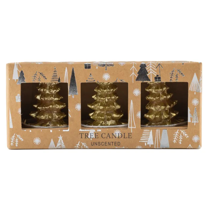 Christmas Tree Shaped Candles - Gold (Pack of 3)