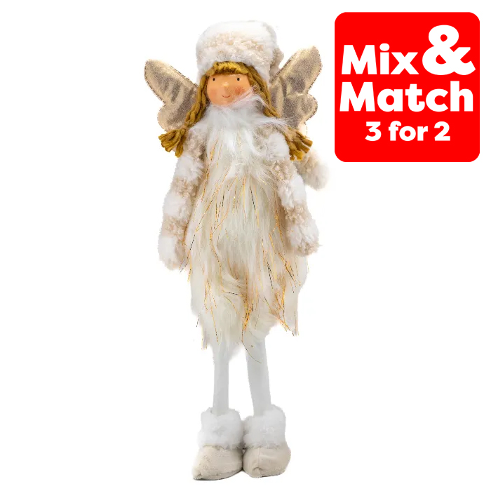 Christmas Sitting Fairy With Fur Dress - Gold