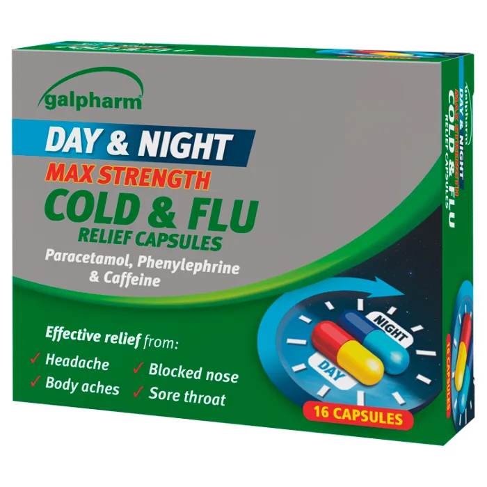 Galpharm Day & Night Max Strength Cold & Flu Relief Capsules (Pack of 16)