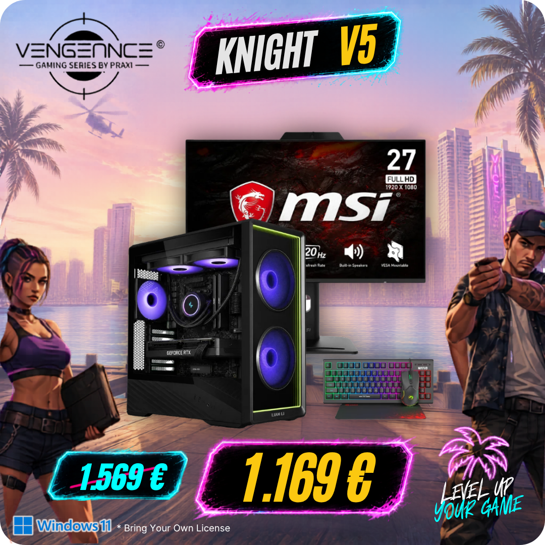 Vengeance Cyber Knight-V5 Lian-Li Edition Ryzen 7-5700/ 32GB / 1TB SSD /RX 9060 8GB/ No Os Gaming PC + MSI PRO MP272PMG IPS Gaming Monitor