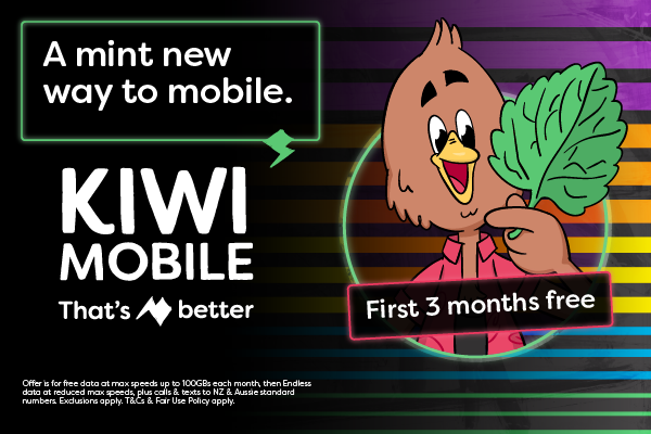 Kiwi Mobile - First 3 months free* - then endless data from $1.30 per day.