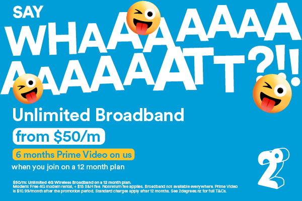 Join 2degrees on a 12 month Unlimited Broadband plan from $50 a month!