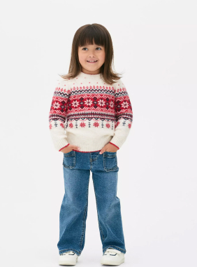 Model wearing Red Kids’ Fair Isle Christmas Family Matching Jumper