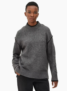 Model wearing Charcoal Contrast Stitch Jumper