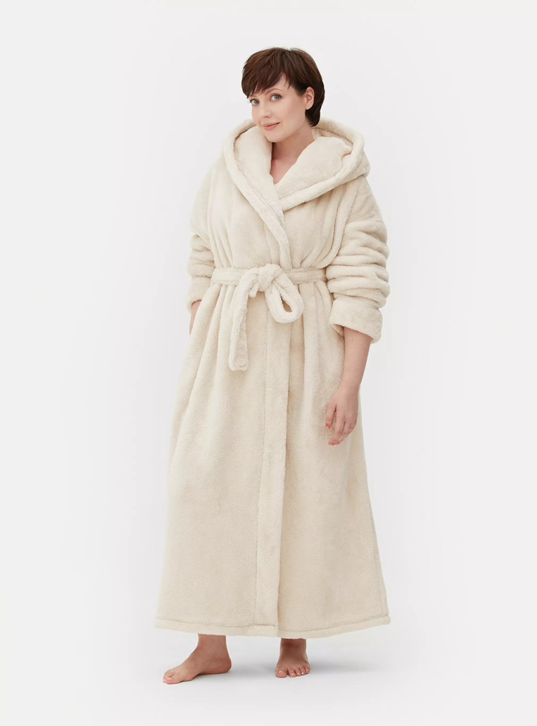 Cream Full Length Plush Dressing Gown