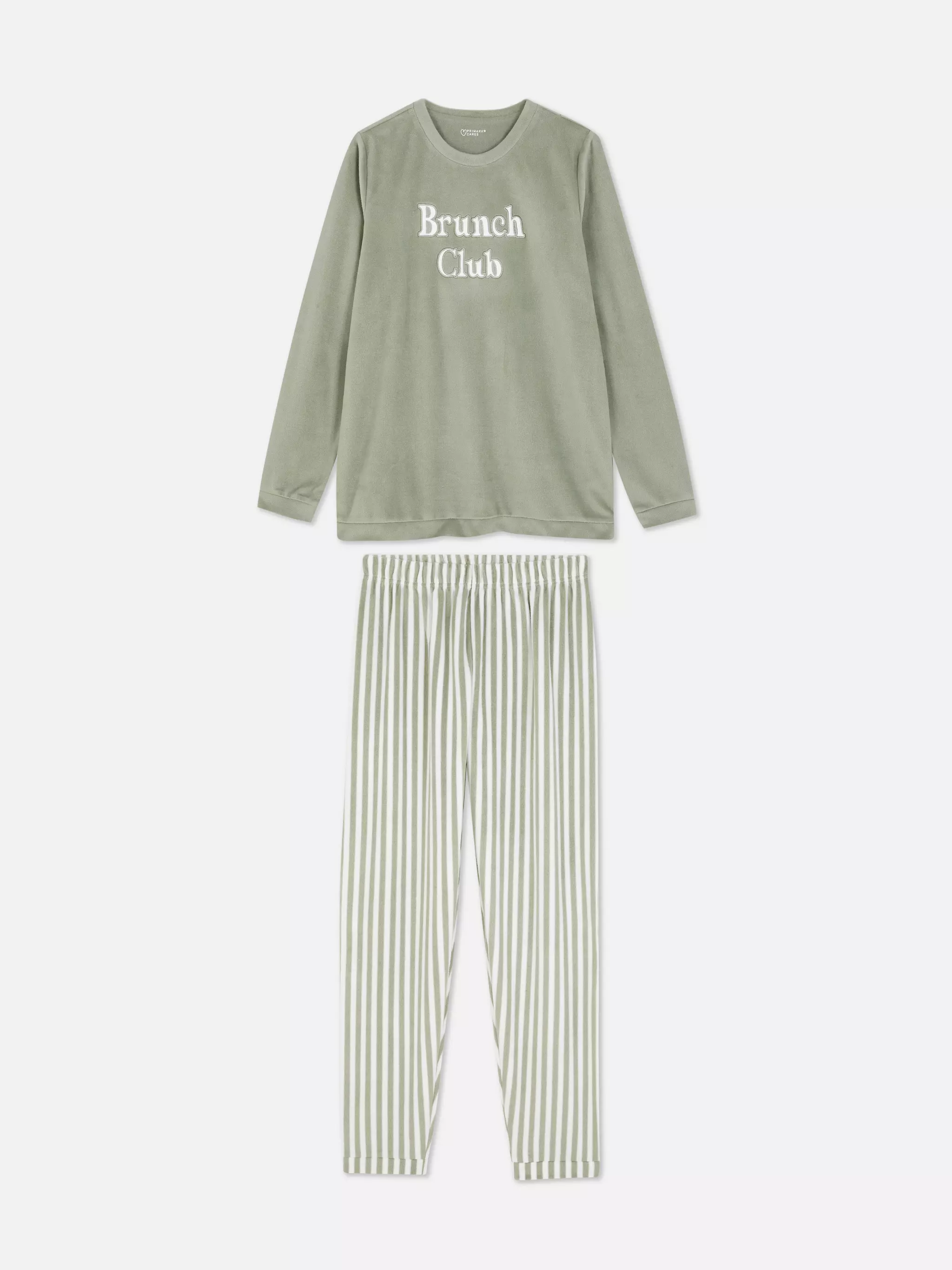 Khaki Long Sleeve Slogan Pyjamas