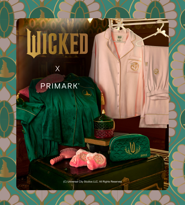 The Wicked PJs in Pink and Green with beauty tools laid out on a chest box.